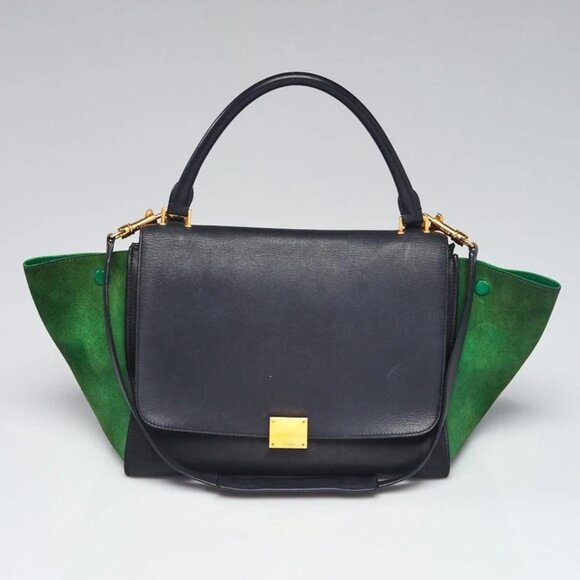 Celine Navy/Green Smooth Leather and Suede Medium Trapeze Bag - Picture 1 of 12